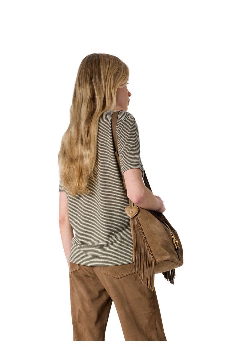 Melva Linen Blend Striped T-Shirt, Alternate, color, Khaki Green