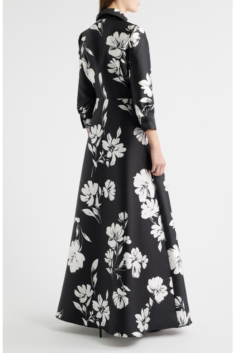 Floral Shirtdress Gown, Alternate, color, BLACK WHITE
