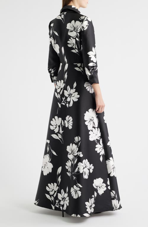 Julia Jordan Floral Shirtdress Gown In Black
