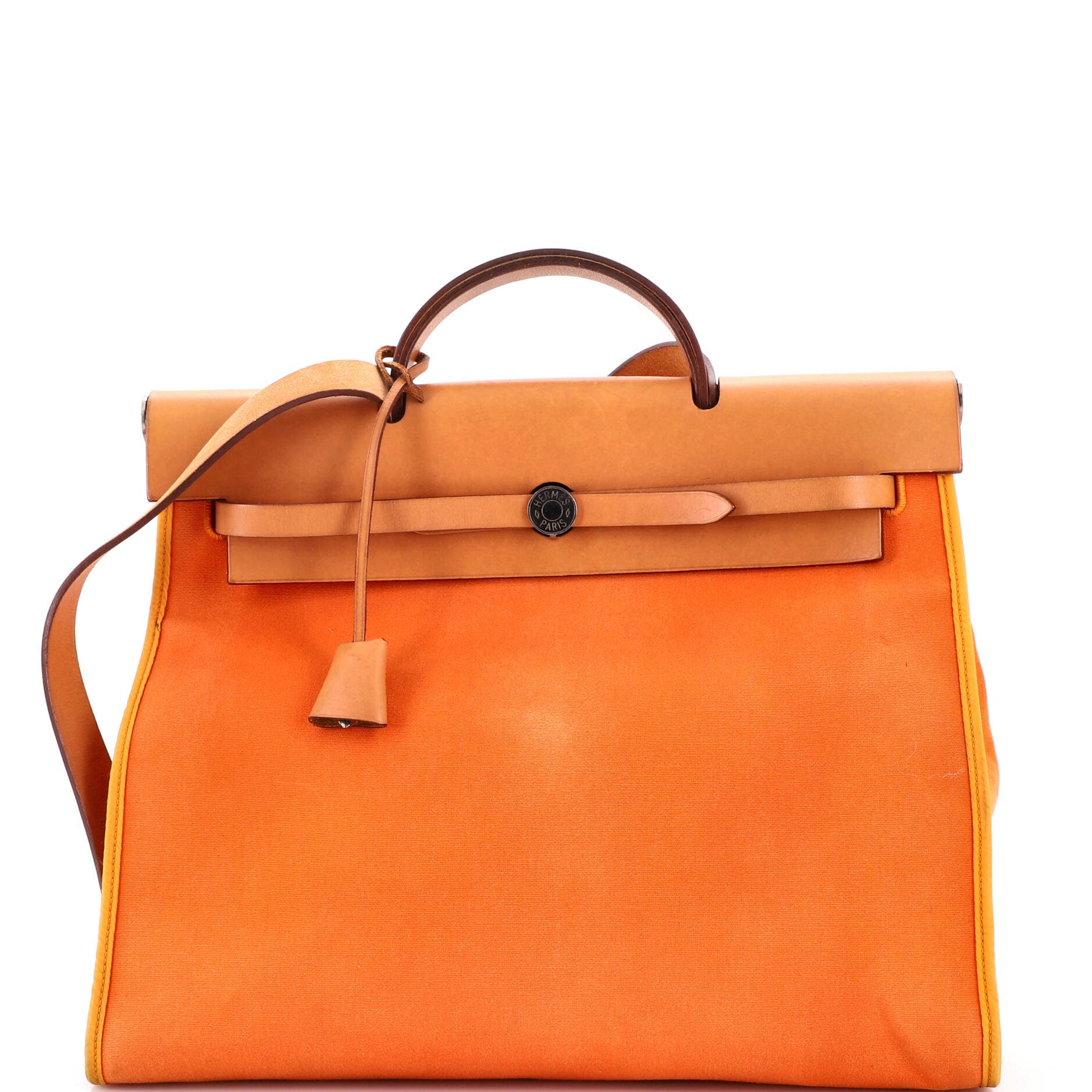 Pre-Owned Hermes Herbag Zip Leather and Toile 39, Main, color, Orange H