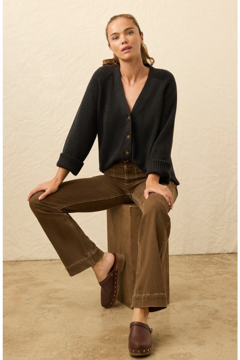 Jackson Rib V-Neck Cotton Blend Cardigan, Alternate, color, CHARCOAL HEATHER