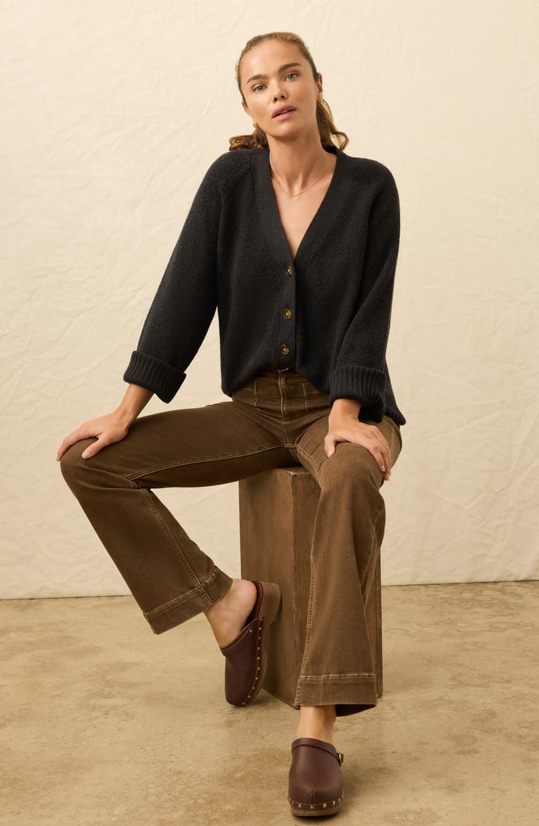 Faherty Jackson Rib V-Neck Cotton Blend Cardigan, Alternate, color, Charcoal Heather