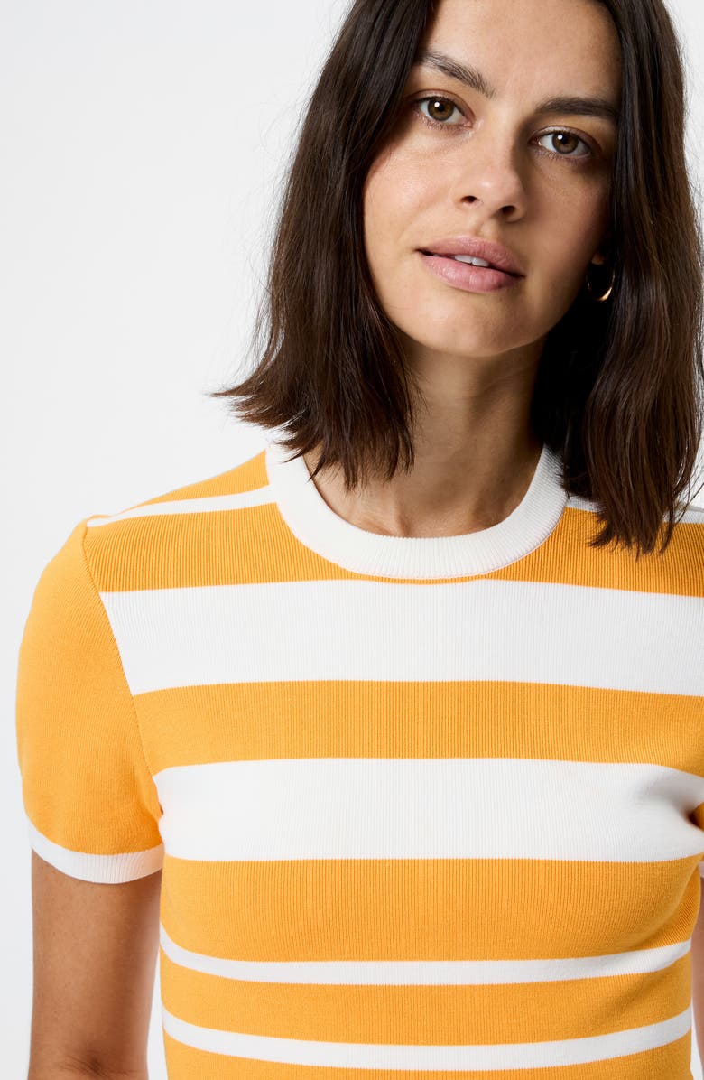 French Connection Maxime Stripe Short Sleeve Top, Alternate, color, Clementine-White