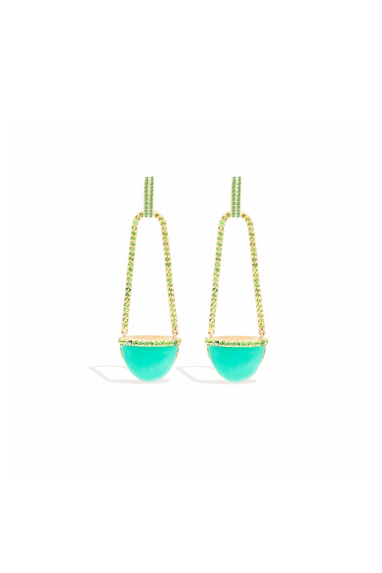 Found Cap Chandelier Earring with Stone, Main, color, Chrysoprase & Tsavorite-Gold