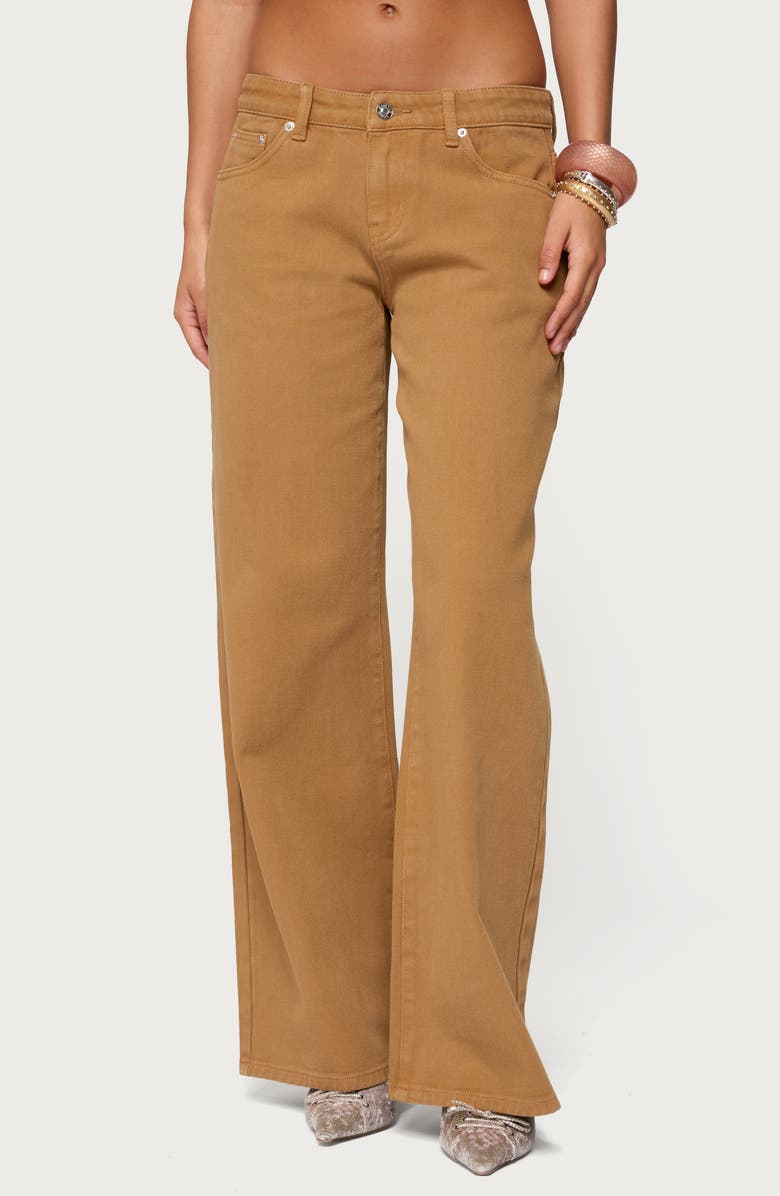 EDIKTED Roman Slouchy Low Rise Wide Leg Jeans, Main, color, Camel