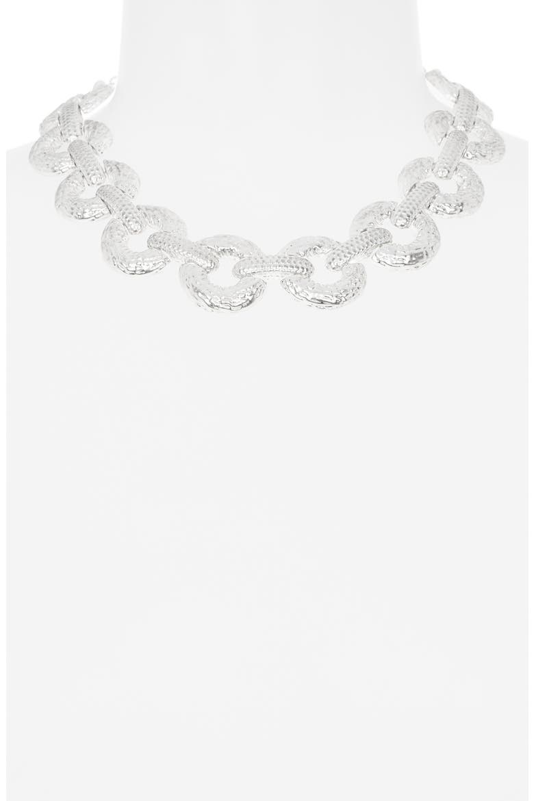 Textured Link Collar Necklace, Alternate, color, SILVER