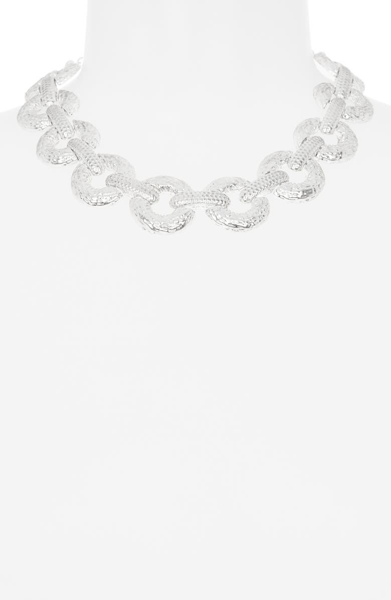 Karine Sultan Textured Link Collar Necklace, Alternate, color, Silver