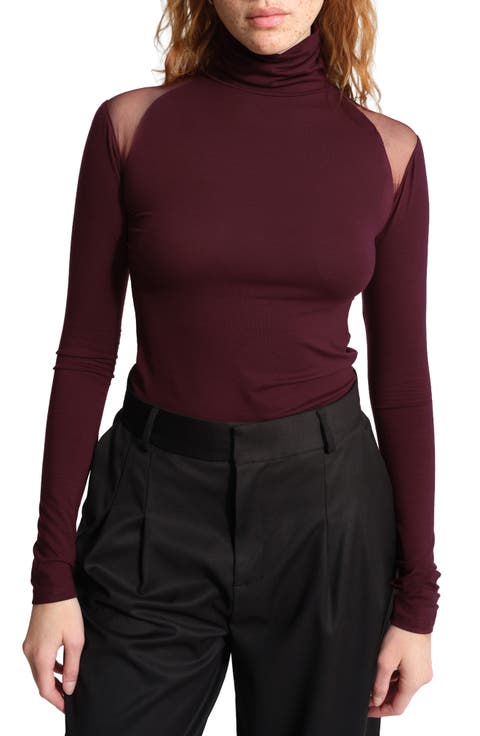 Maria Sheer Shoulder Turtleneck Top