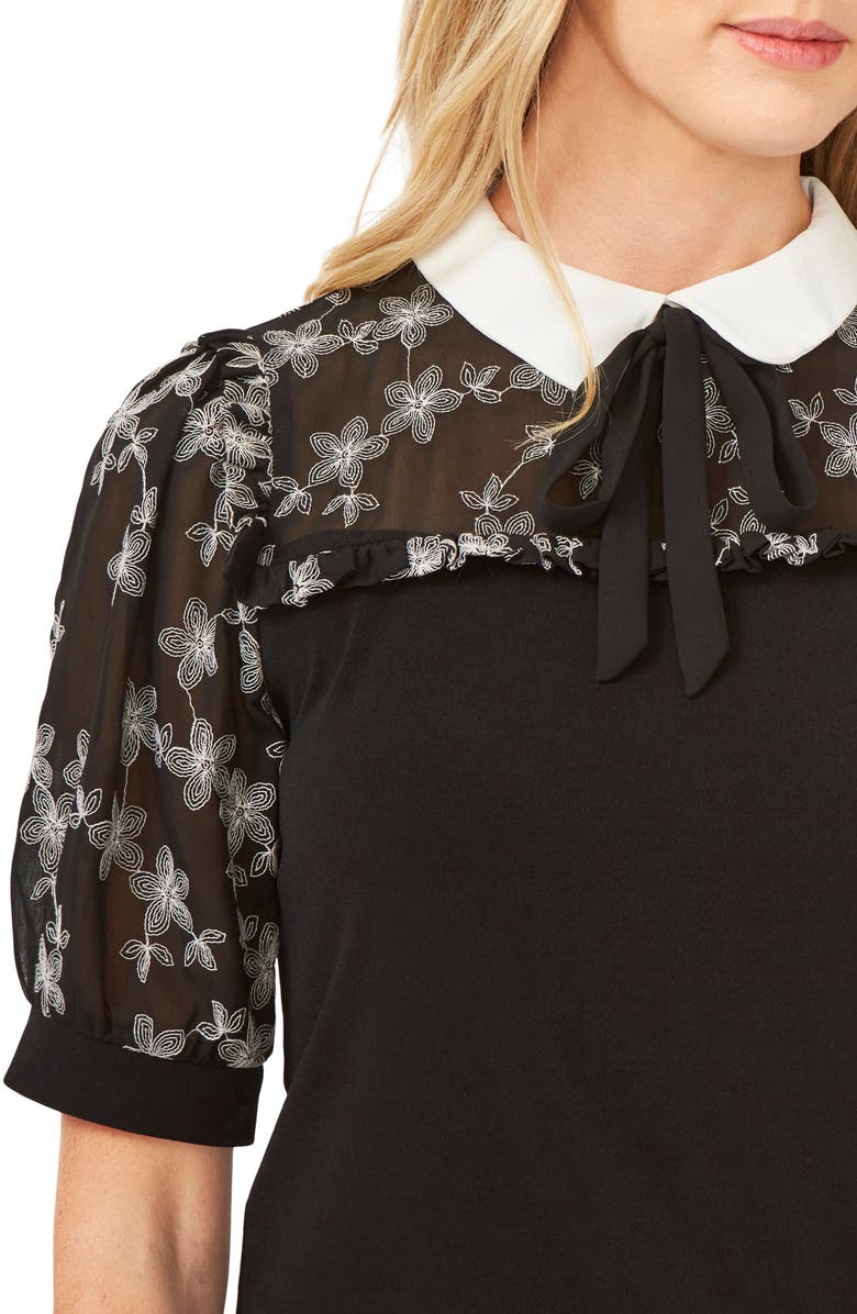 CeCe Mixed Media Tie Neck Top, Alternate, color, 