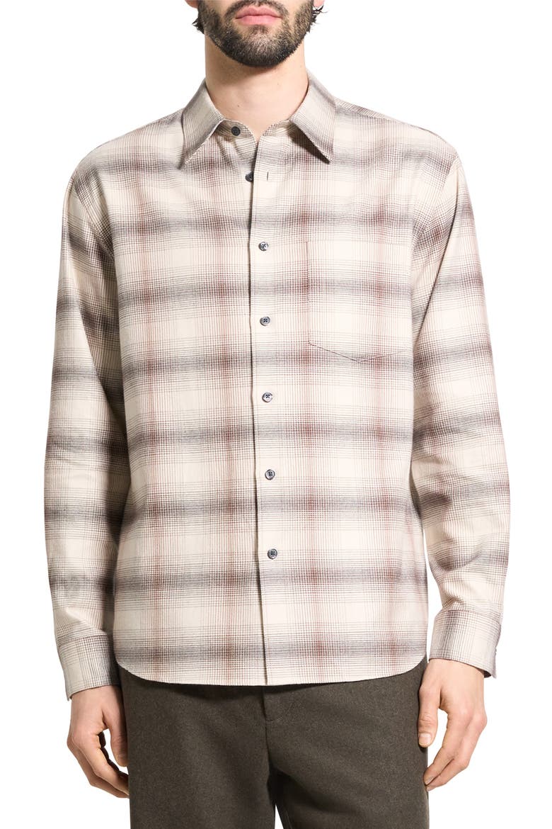 Weekend Gradient Check Brushed Cotton Button-Up Overshirt, Main, color, ALABASTER MULTI - UOY