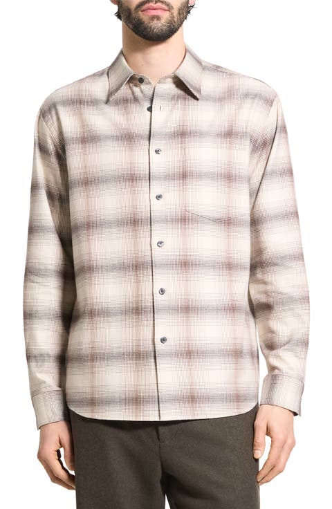 Weekend Gradient Check Brushed Cotton Button-Up Overshirt