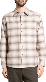 Theory Weekend Gradient Check Brushed Cotton Button-Up Overshirt