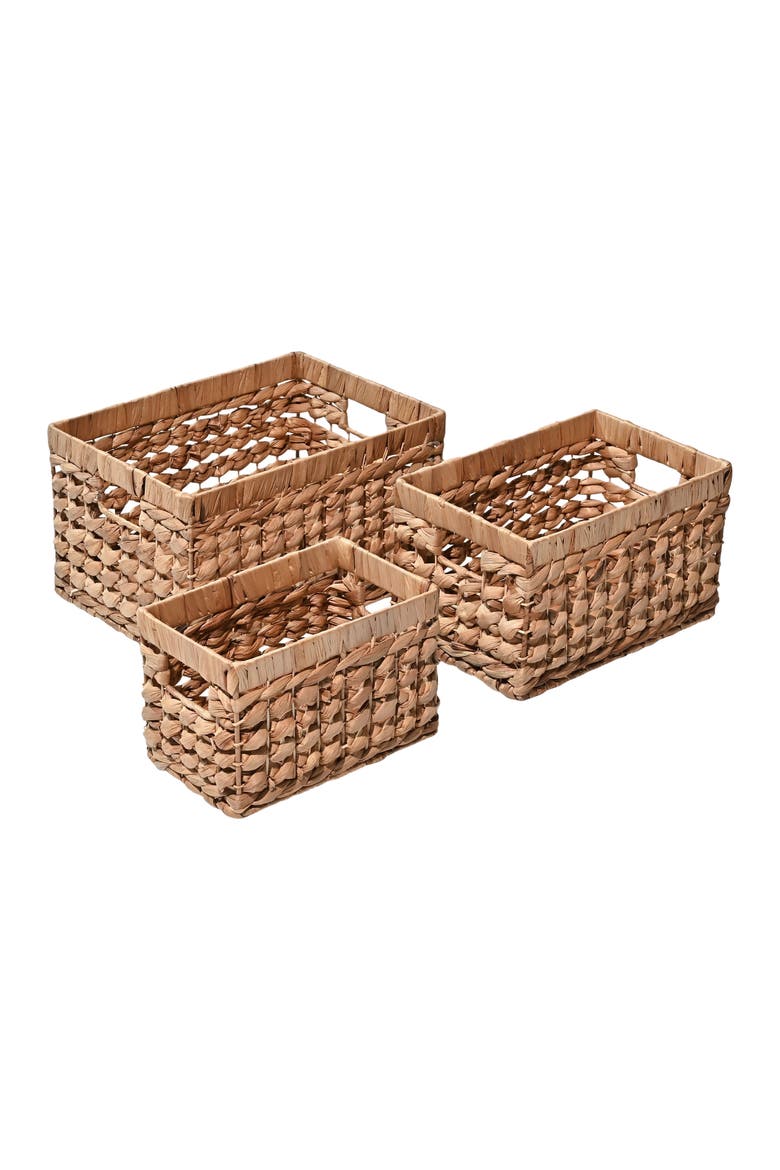 Hayden Bohemian Cottage Handwoven Hyacinth Rectangular Nesting Baskets with Handles,, Alternate, color, Natural
