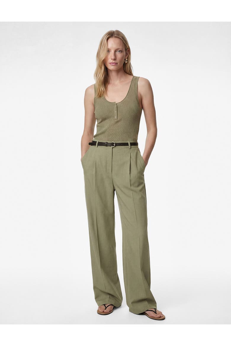 Ribbed Scoop Neck Sleeveless Top, Alternate, color, KHAKI