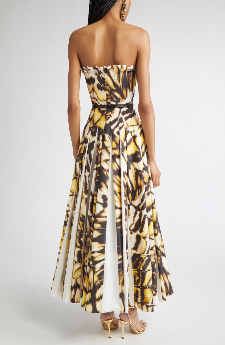 Oscar de la Renta Butterfly Print Pleated Strapless Stretch Poplin Fit & Flare Dress, Alternate, color, Black Multi
