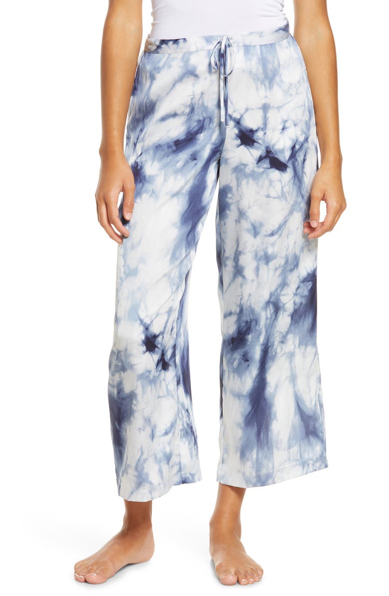 Natori Sora Tie Dye Wide Leg Satin Pajama Pants, Main, color, 