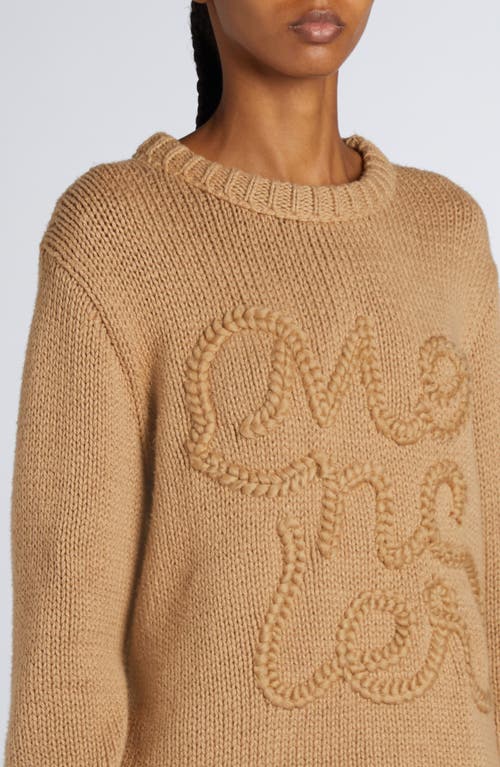 Shop Moncler Logo Embroidered Crewneck Sweater In Beige Tan