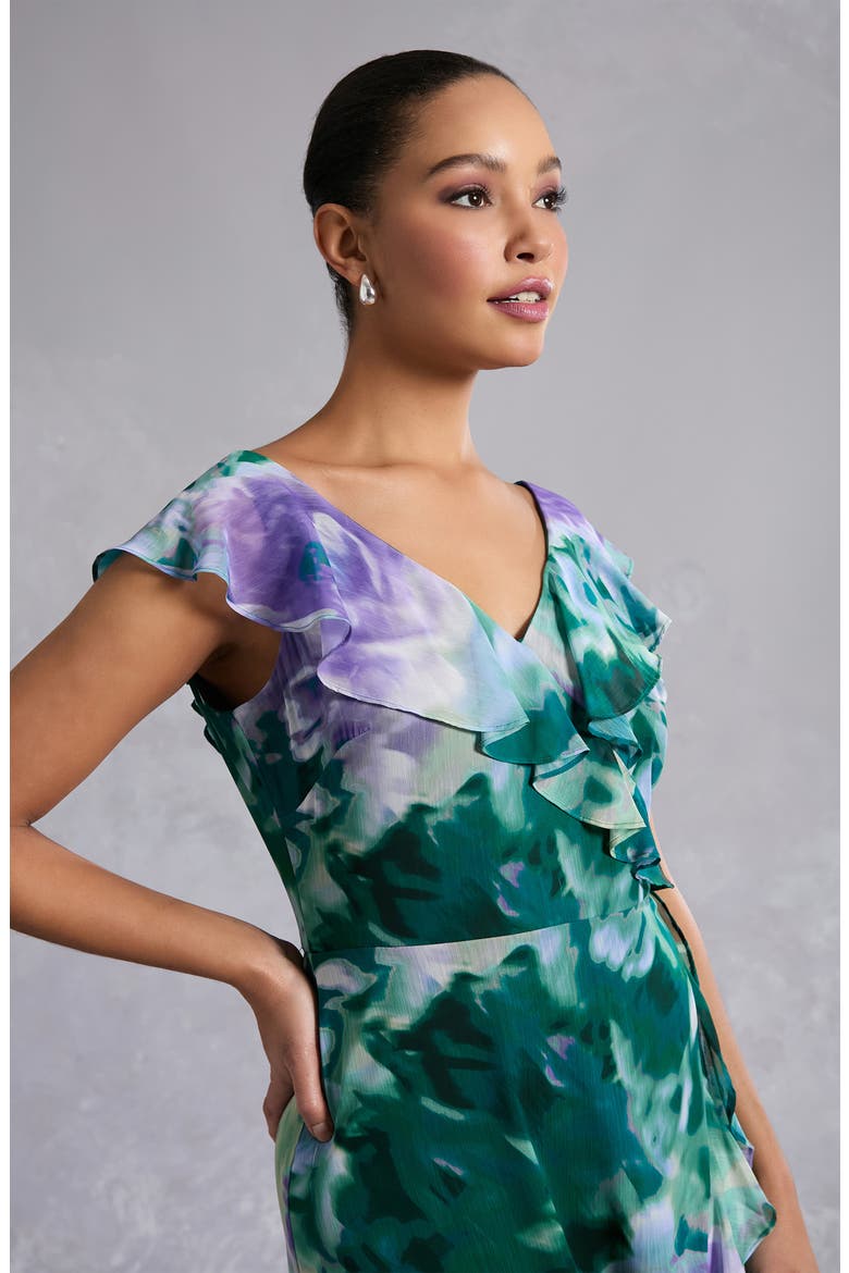 Ruffle Cap Sleeve Faux Wrap Dress, Alternate, color, ORCHID/ TEAL
