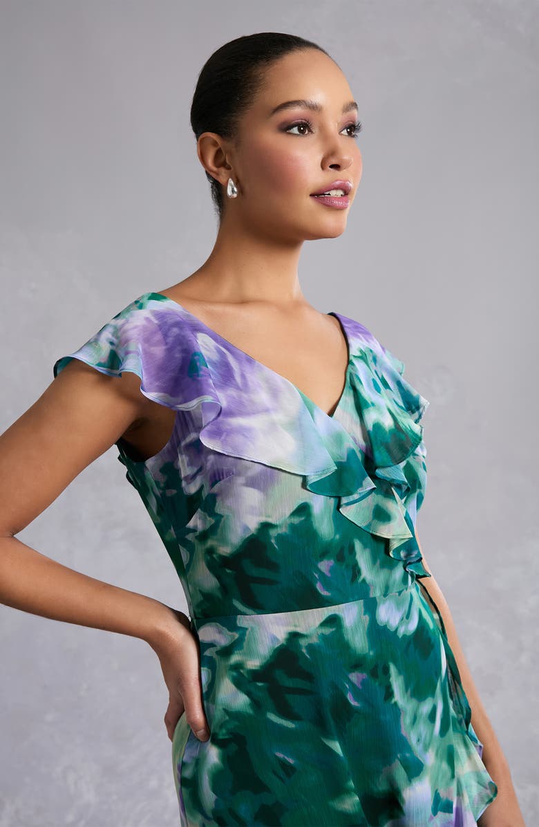 London Times Ruffle Cap Sleeve Faux Wrap Dress, Alternate, color, Orchid/ Teal