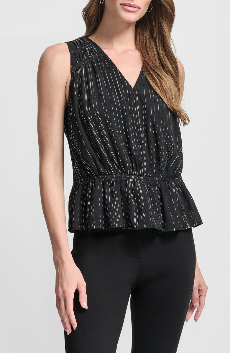 DKNY Studded Chiffon Peplum Top, Main, color, Black