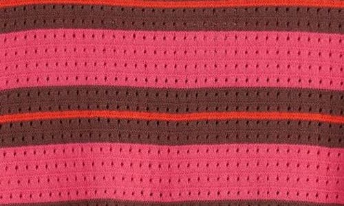 Scotch & Soda Relaxed Pointelle Short Sleeve Sweater In Electric Pink Stripe