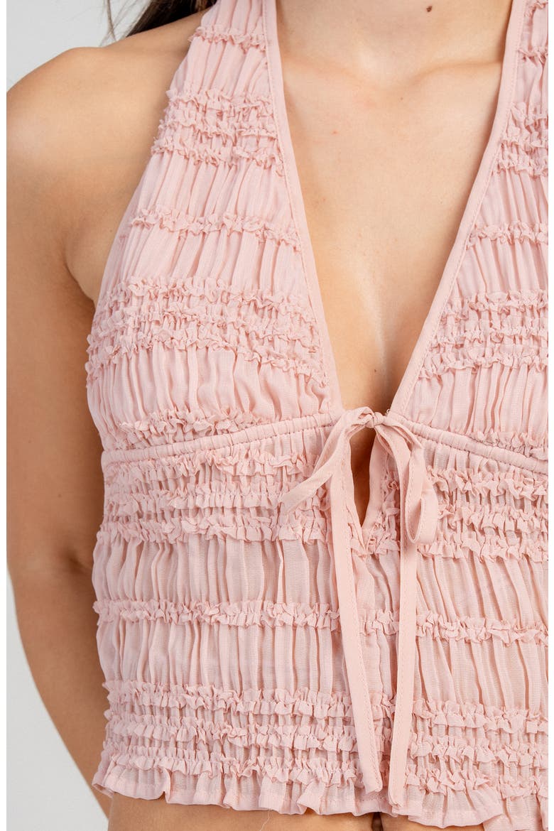 Gauze Halter Neck Crop Tank & Shorts Set, Alternate, color, PINK