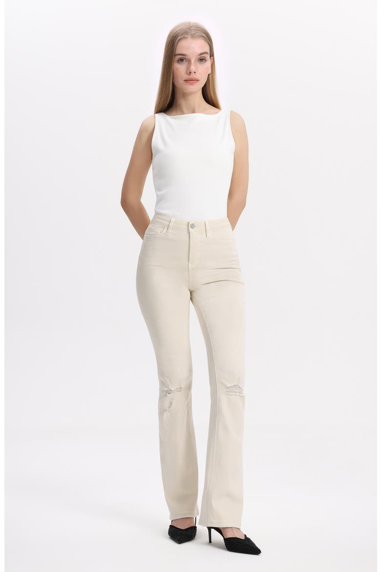 Emily High Waist Distressed Flare Jeans, Alternate, color, ECRU