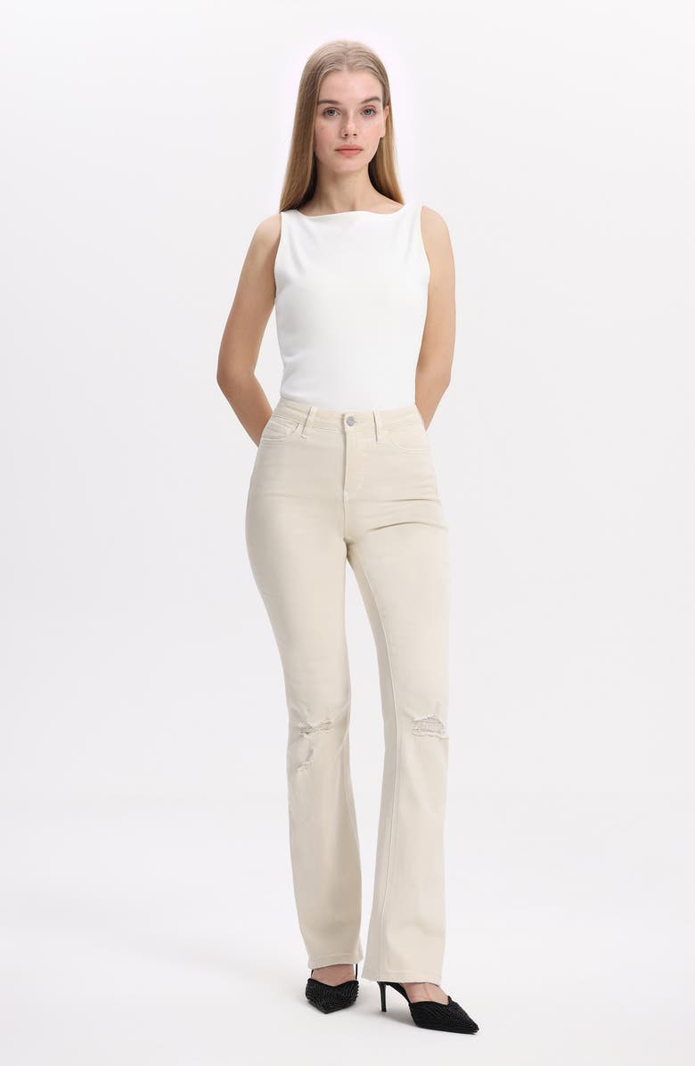 Bayeas Emily High Waist Distressed Flare Jeans, Alternate, color, Ecru