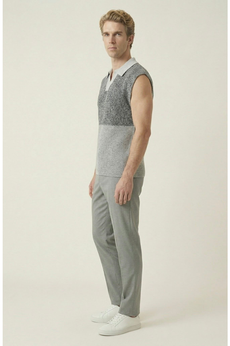 Colorblock Polo Collar Knit Vest, Alternate, color, Light Grey / Charcoal