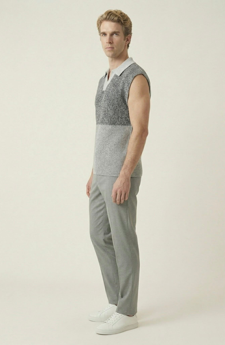 Modenaire Colorblock Polo Collar Knit Vest, Alternate, color, Light Grey / Charcoal
