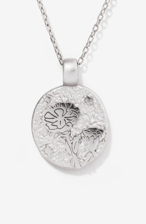 Carnation January Birth Flower Silver Necklace