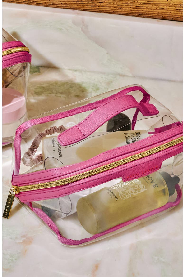 Medium Clear Fold-Out Wash Bag, Alternate, color, Sugar Pink