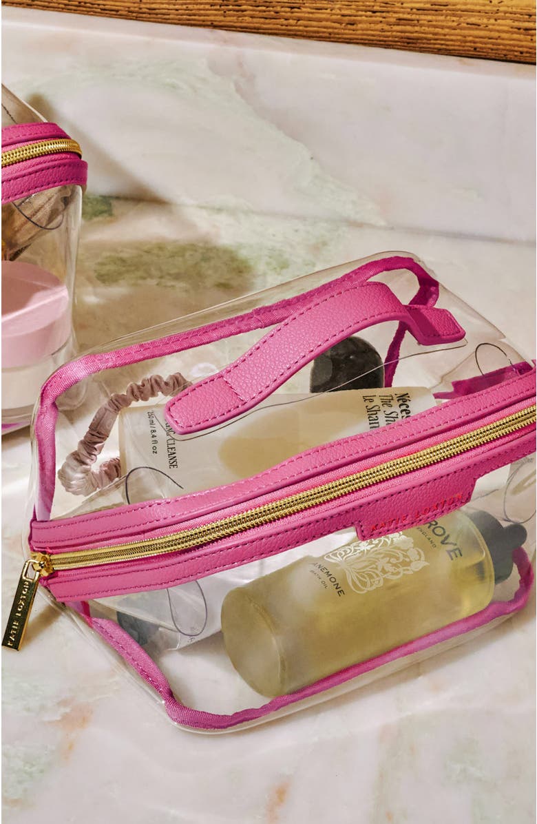 Katie Loxton Medium Clear Fold-Out Wash Bag, Alternate, color, Sugar Pink