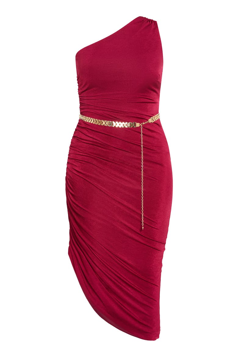 Slink Ruched One-Shoulder Body-Con Dress, Main, color, POMEGRANATE