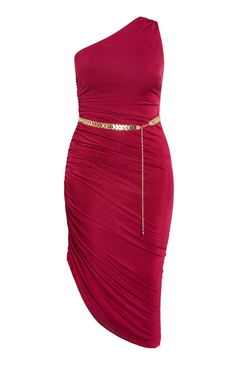 Slink Ruched One-Shoulder Body-Con Dress
