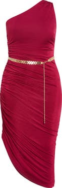 City Chic Slink Ruched One-Shoulder Body-Con Dress