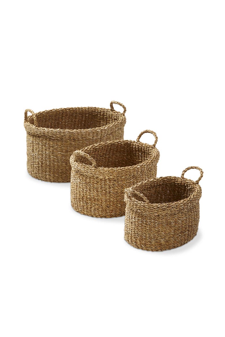 Oval Folding Seagrass Basket with Handle for Storage, Main, color, Beige