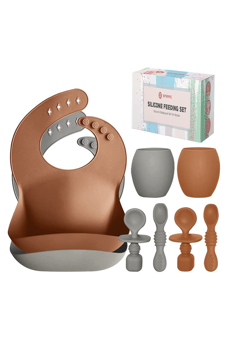 Sperric Baby Silicone Feeding Set 8-Piece, Main, color, Sunrise / Cool Gray