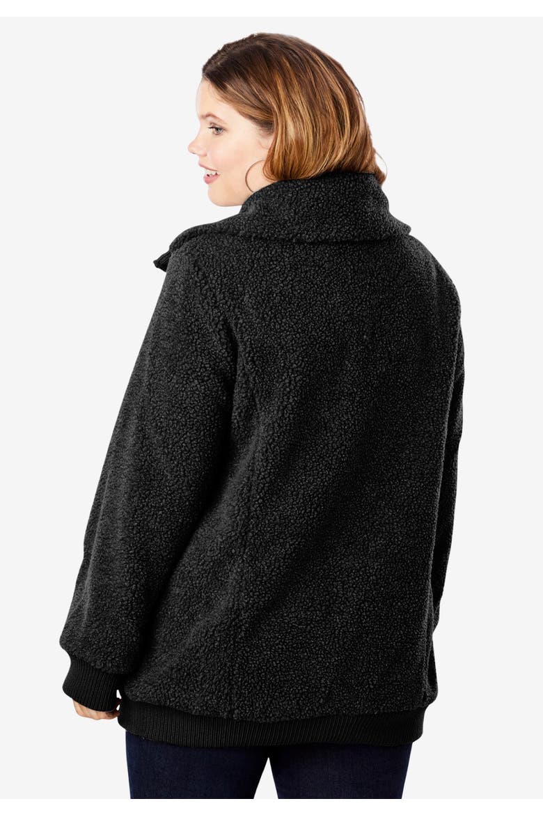 Plus Size High Collar Teddy Fleece Bomber, Alternate, color, HEATHER GREY