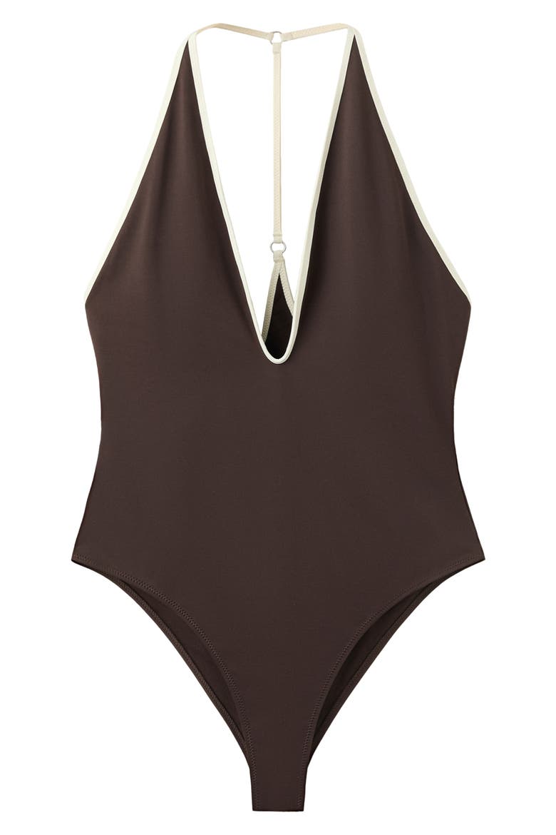 Plunge Racerback One-Piece Swimsuit, Main, color, CHOCOLATE