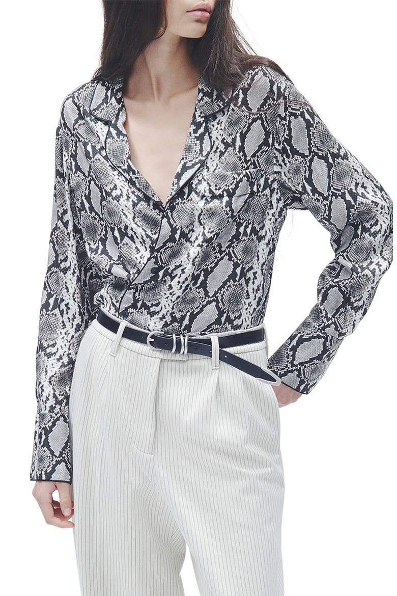 Aurora Snakeskin Print Silk Blend Button-Up Shirt, Main, color, SNAKE PRINT