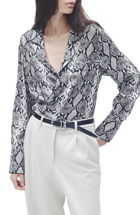 Aurora Snakeskin Print Silk Blend Button-Up Shirt
