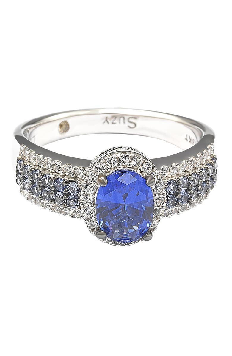SUZY LEVIAN Sterling Silver Oval Sapphire & Pavé Sapphire Anniversary Ring, Main, color,