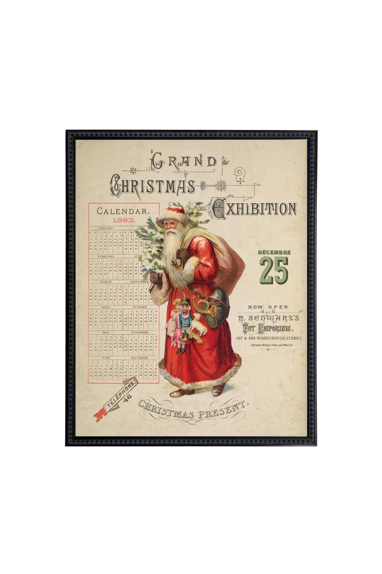 Vintage Painting of Santa on a distressed bookplate background, Main, color, Beige / Red