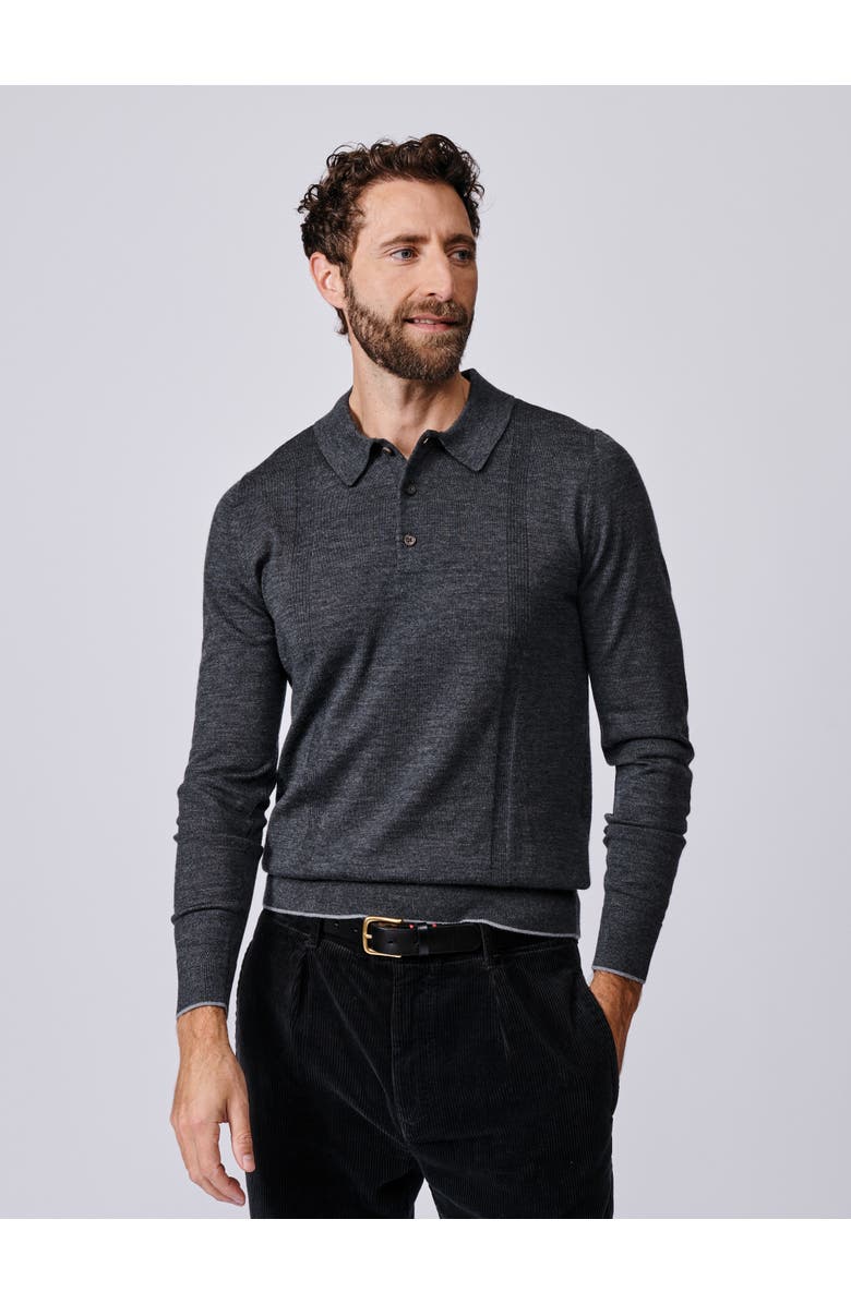 Aubin Elm Merino Textured Long Sleeve Polo, Main, color, Dark Charcoal