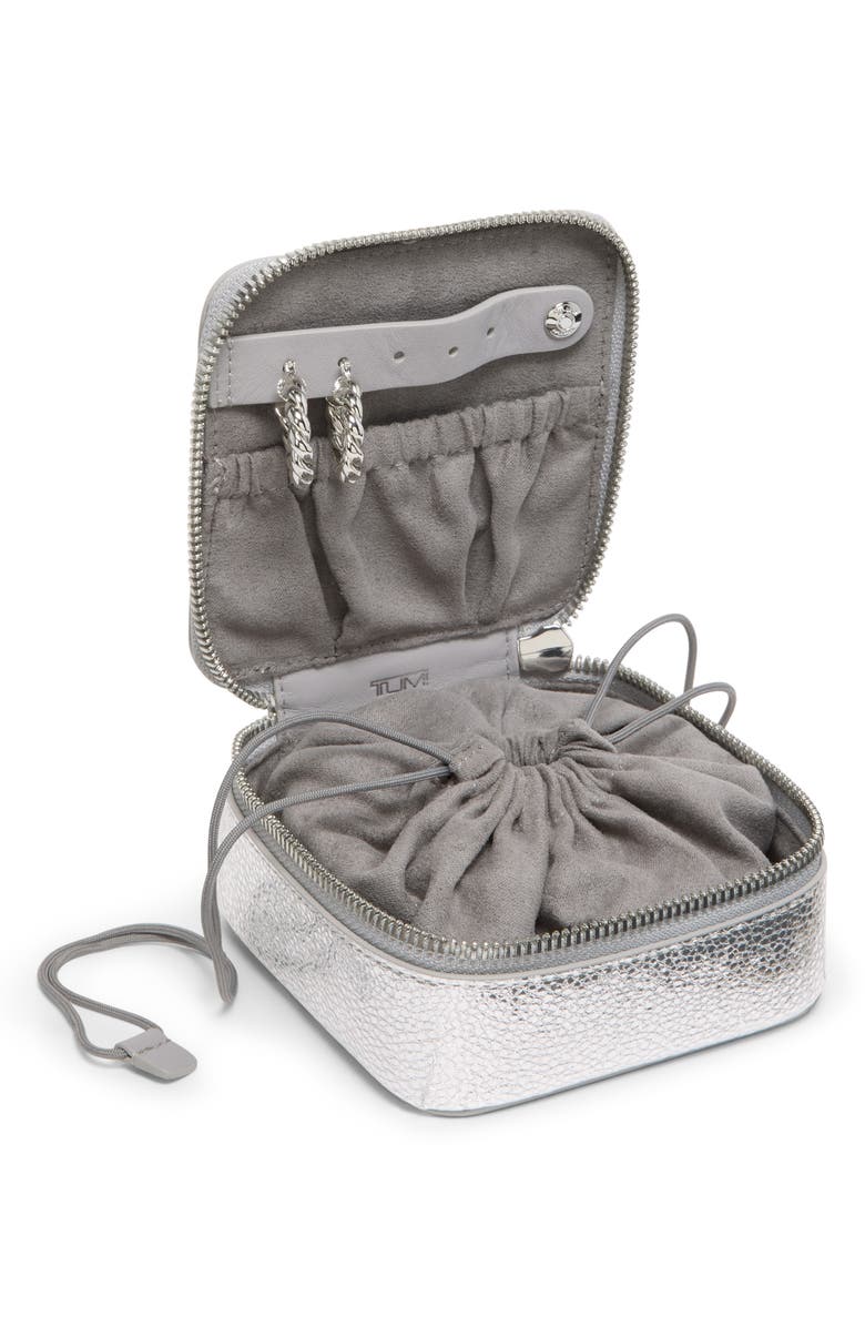 TUMI Belden Zippered Leather Jewelry Case, Alternate, color, Metallic Silver
