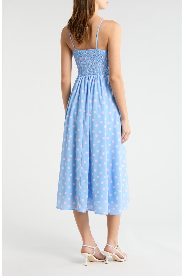 Corset Sleeveless Midi Dress, Alternate, color, BLUE PINK DOT