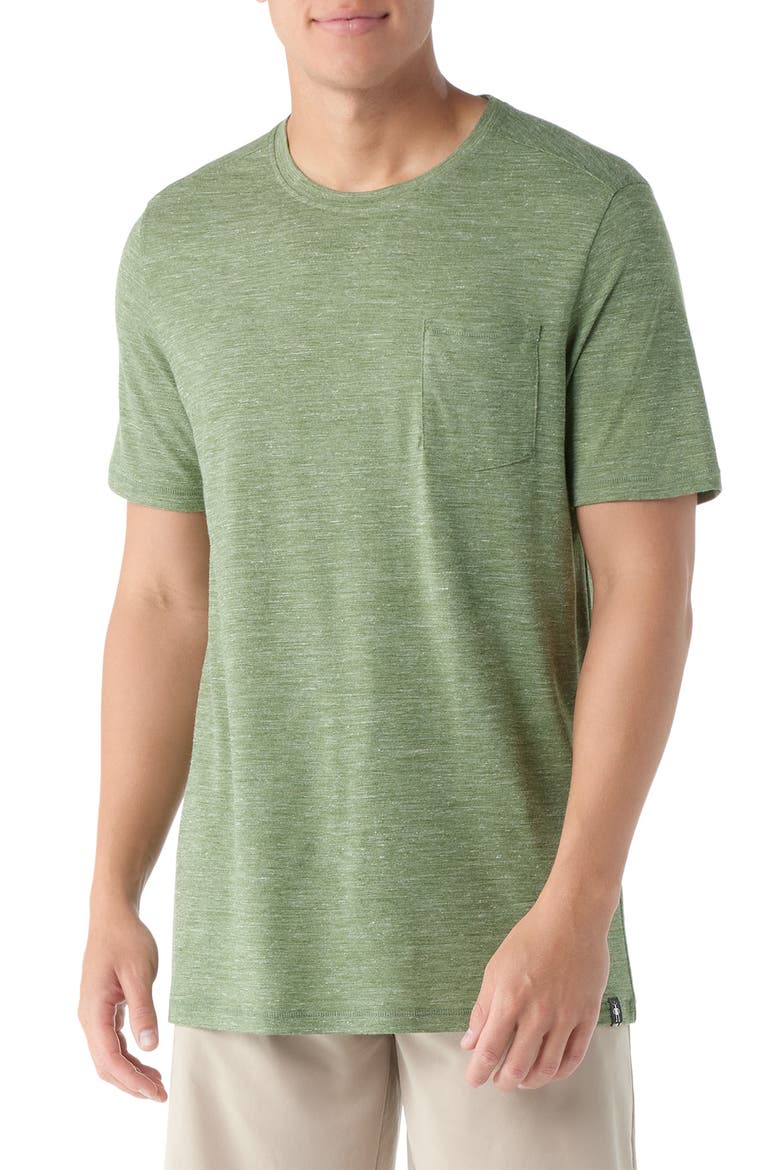 Merino Wool Blend Pocket T-Shirt, Main, color, FERN GREEN HEATHER
