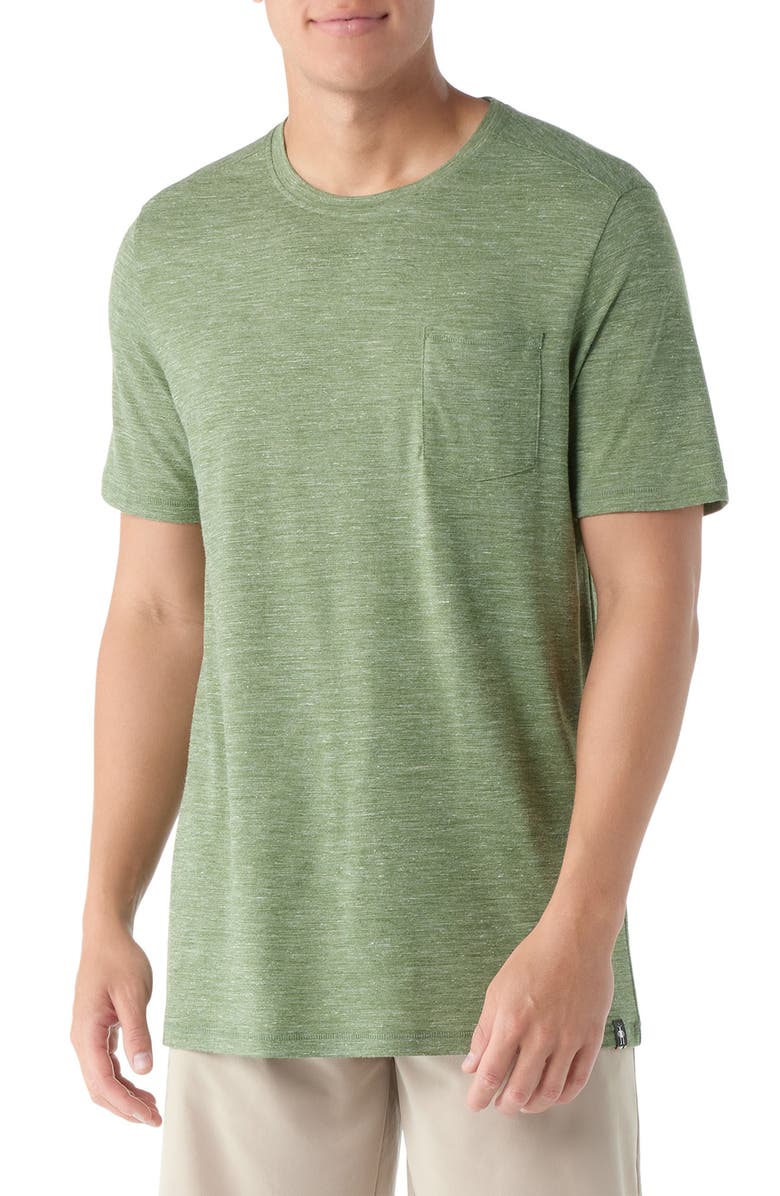 Smartwool Merino Wool Blend Pocket T-Shirt, Main, color, Fern Green Heather
