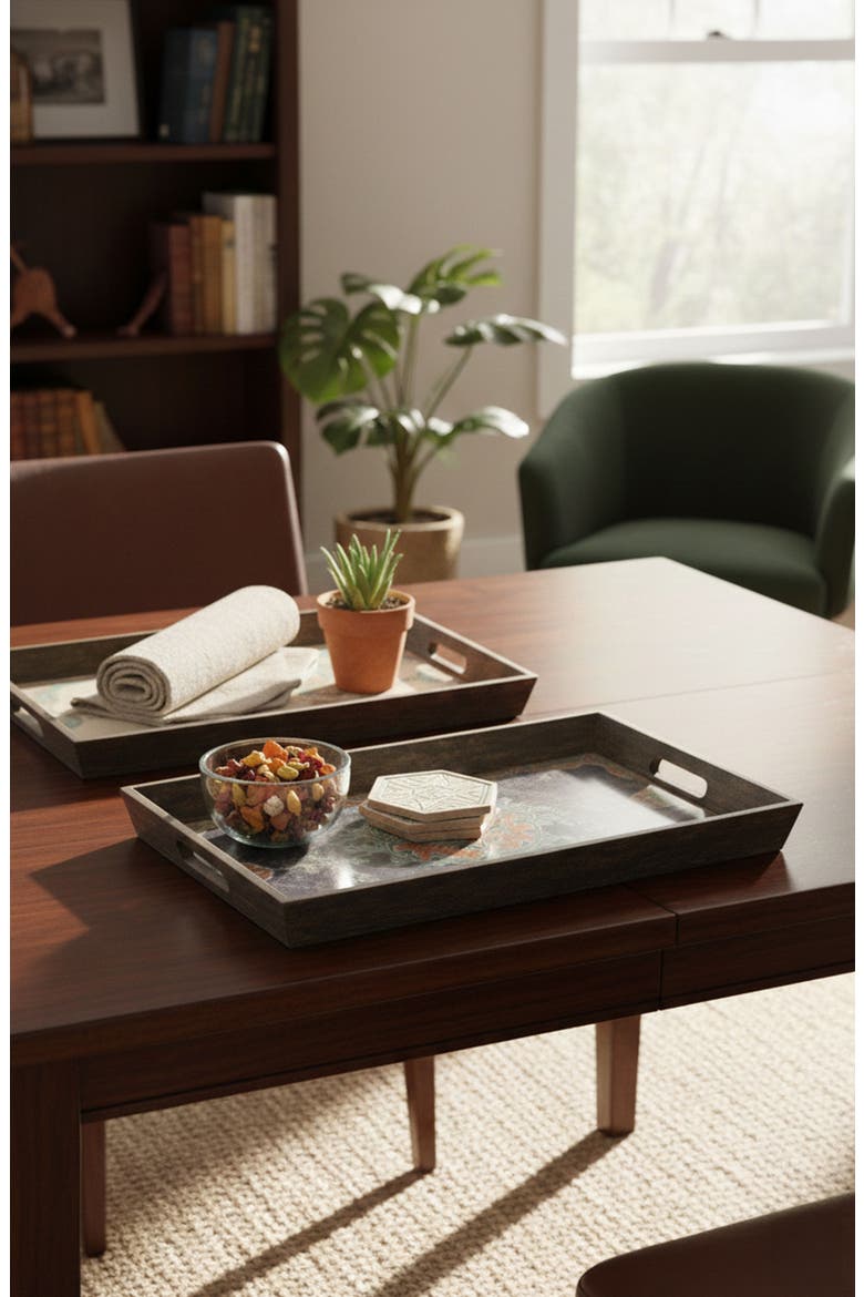 Set of 2 Elegant Trays, Alternate, color, MULTI